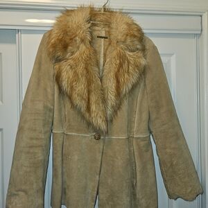 Guess Beige Teddy Jacket with Plush Collar